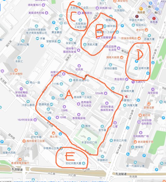 Map of Nanyou Clothes Markets in Shenzhen, China